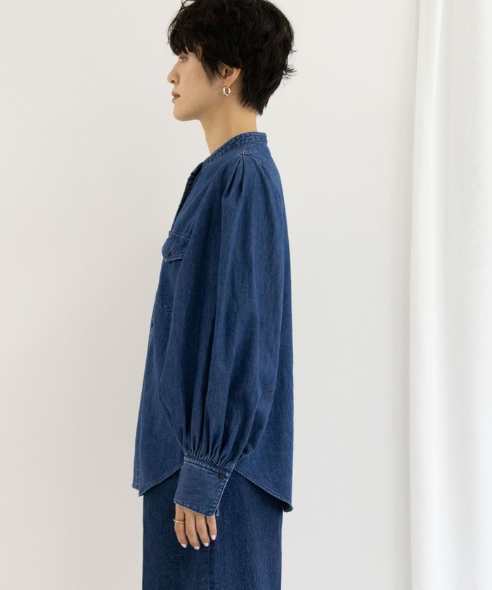 Rie Miller◆長袖ブラウス/FREE/コットン/BLU/4-0038-9-01-002/パワショルデニムブラウス 追加7回】【RM denim】フリルギャザーデニムブラウス（4-0038-6
