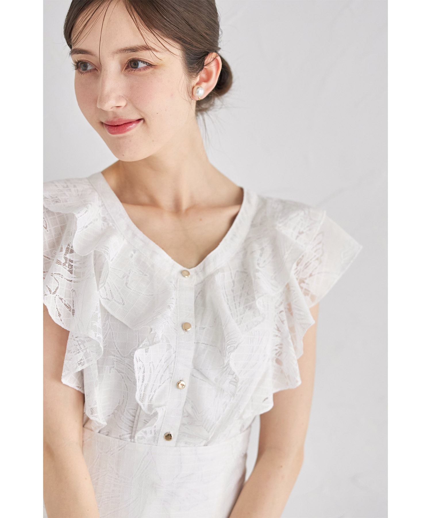 トッコクローゼット tocco closet 配色ラッフルフリル×タックブラウス （サックス） 配色ラッフルフリル×タックブラウス