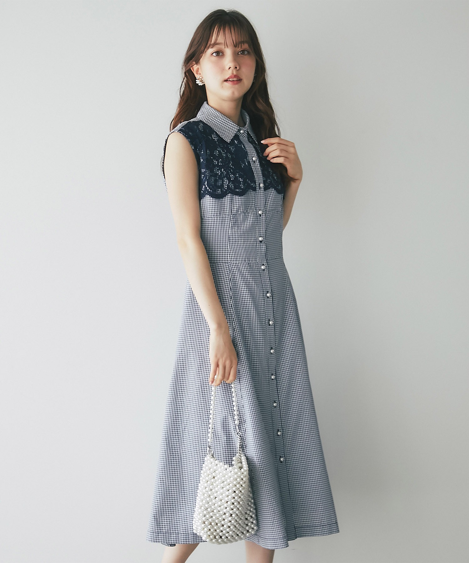 MILK リリカドレス ギンガムチェック リボン レース シャツワンピース MILK（ミルク）の「リリカ ドレス（ドレス）」 - WEAR
