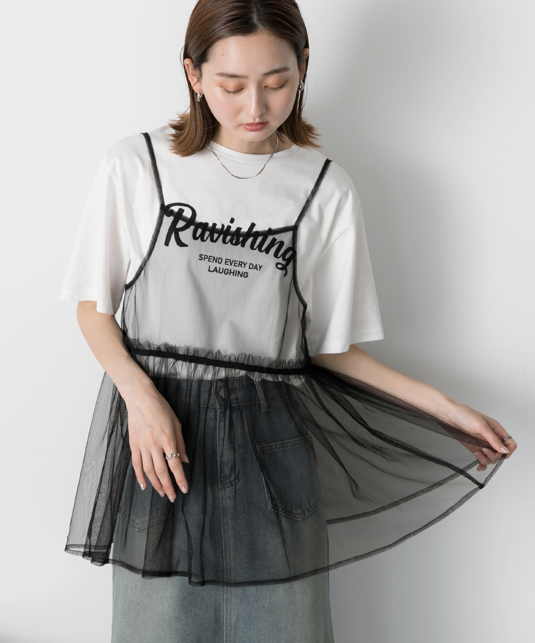 yori ヨリ 2024ss ドットフロッキーフレアジレとTシャツセット