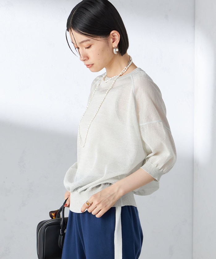 【シップス　ウィメン】〈手洗い可能〉シアー ラメ 半袖 サマー ニット セール 60%OFF】〈手洗い可能〉シアー ラメ 半袖 サマー ニット