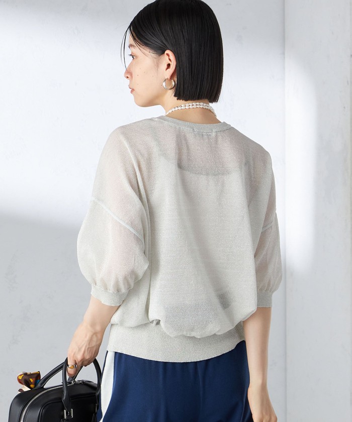 【シップス　ウィメン】〈手洗い可能〉シアー ラメ 半袖 サマー ニット セール 60%OFF】〈手洗い可能〉シアー ラメ 半袖 サマー ニット