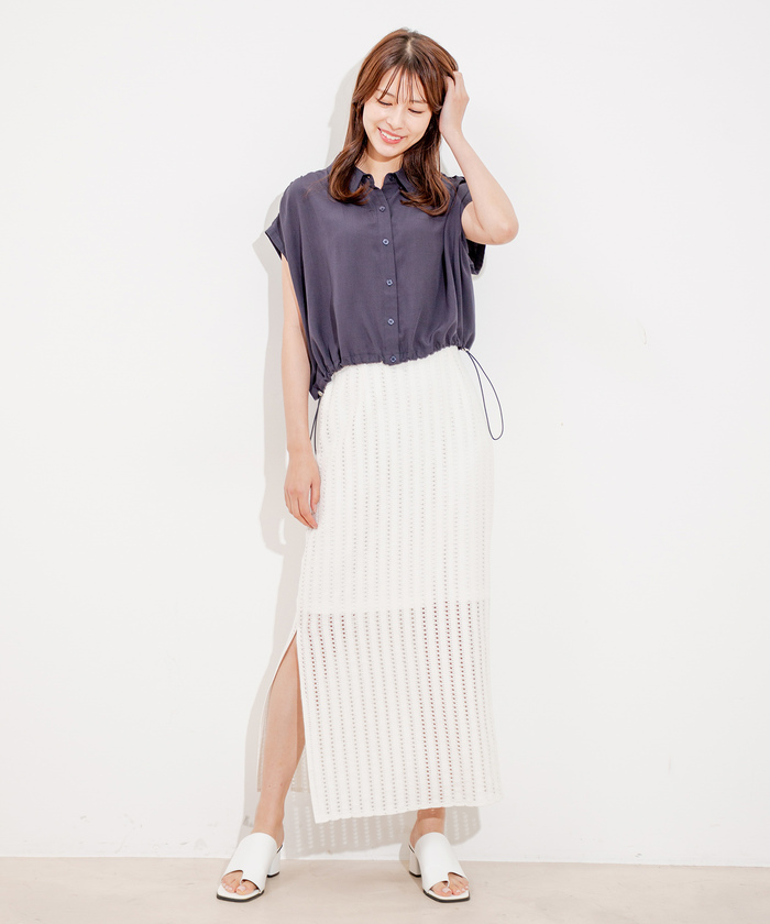 セール50%OFF】とろみ無地ドロストショート丈ブラウス(506363878