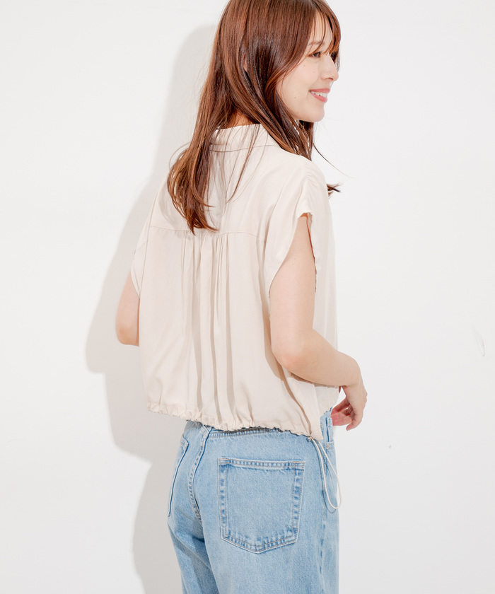 セール50%OFF】とろみ無地ドロストショート丈ブラウス(506363878