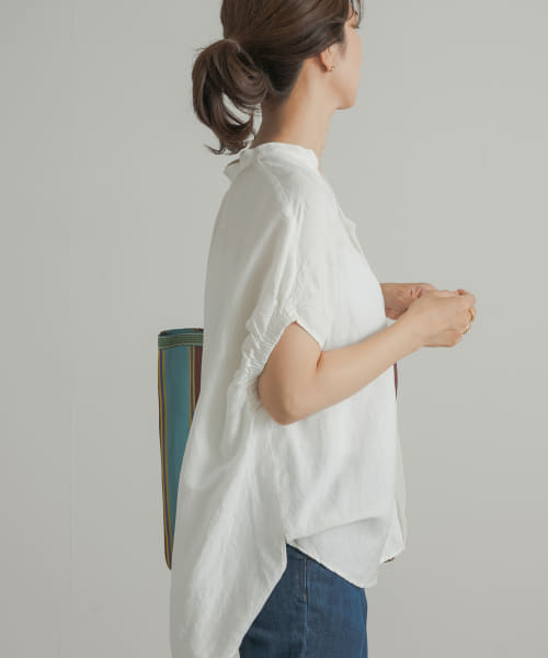 【23区】LIBECO ネックギャザースキッパーシャツ バルーンスリーブ 46 23区】LIBECO ネックギャザースキッパーシャツ バルーンスリーブ 46