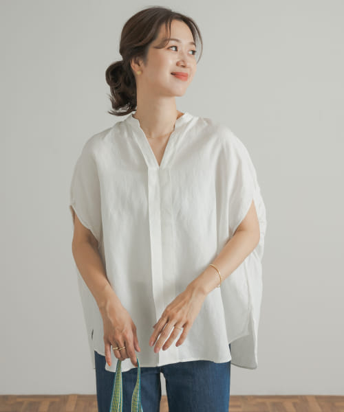 【23区】LIBECO ネックギャザースキッパーシャツ バルーンスリーブ 46 23区】LIBECO ネックギャザースキッパーシャツ バルーンスリーブ 46