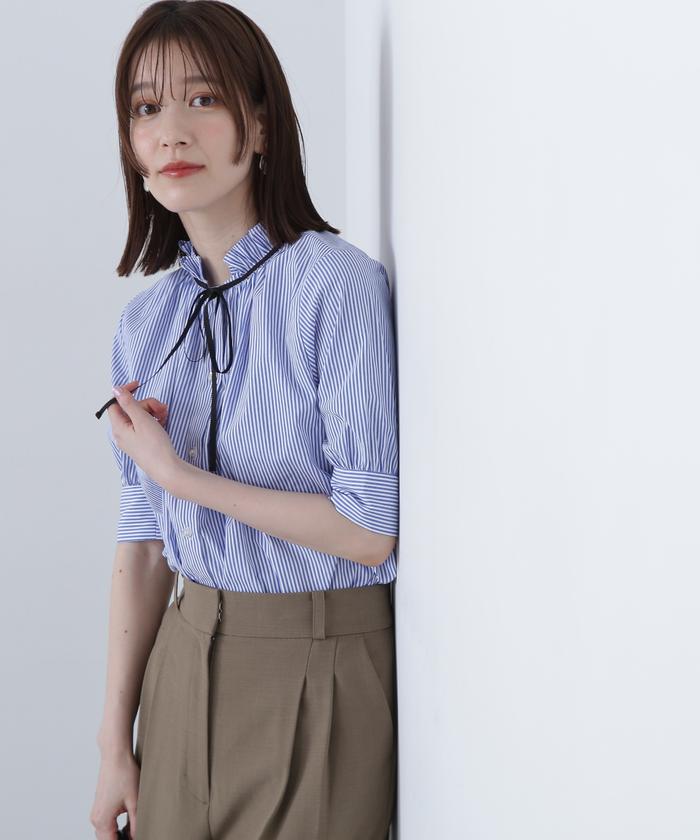 クーポン】【セール 10%OFF】フリルネックバイカラーリボン