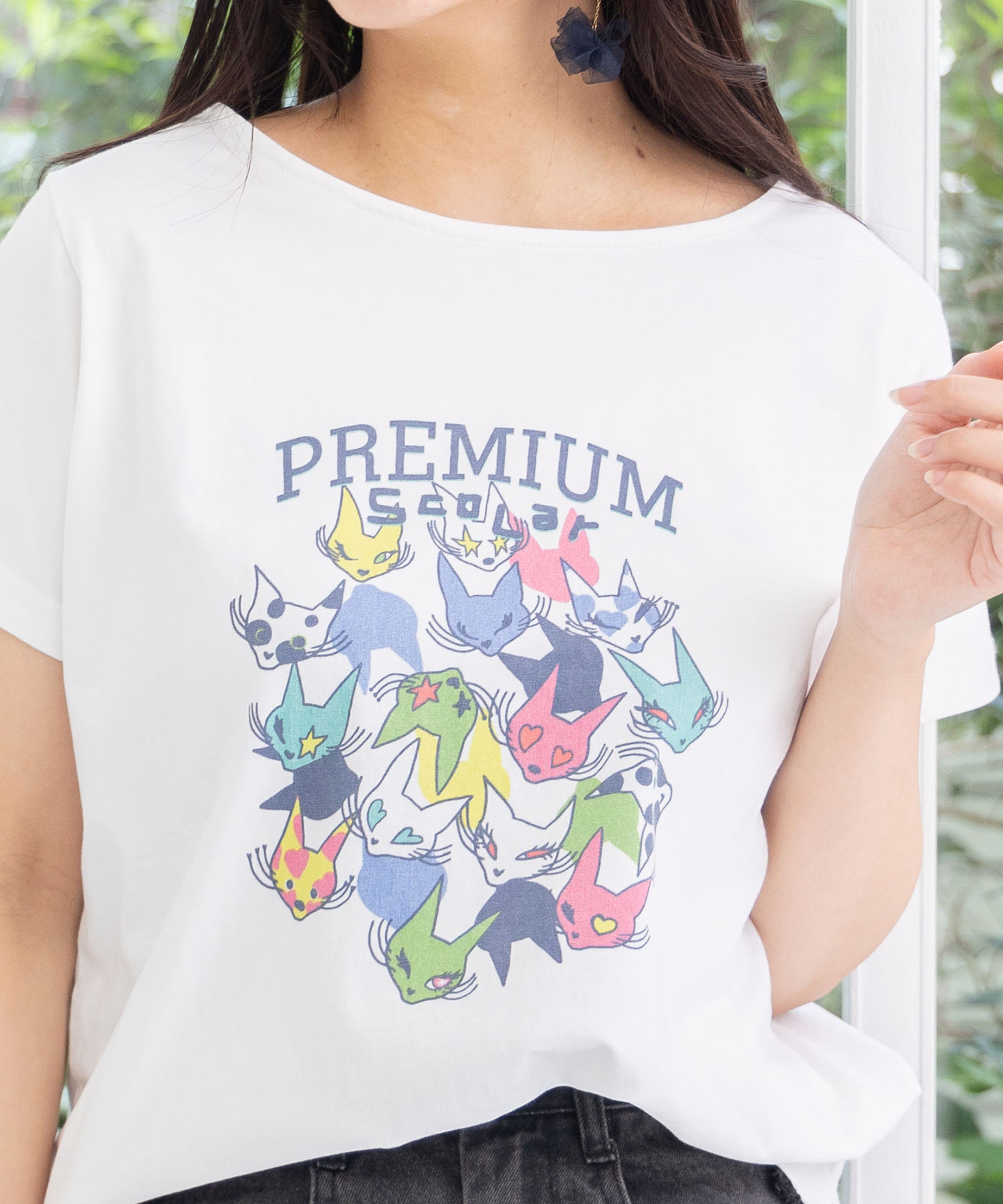 SCOLAR カラフル猫デザイン Tシャツ Mサイズ セール 50%OFF】スカラー ScoLar カラフルなネコ柄Tシャツ