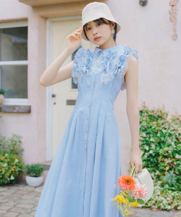 セール 30%OFF】フリルストライプワンピース(506376999