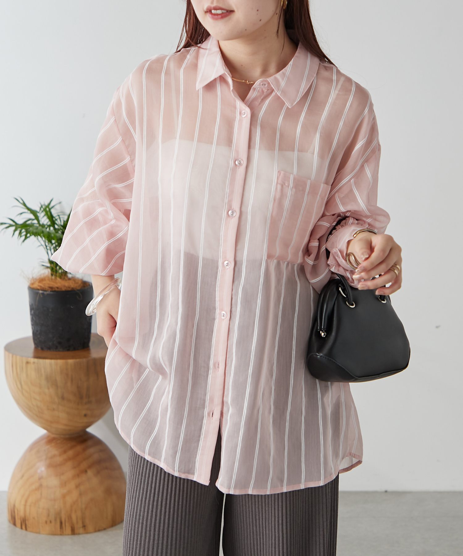 超美品　ノーブル　長袖シアーシャツ　麻混　ゆったり mz-ei-063.jpg