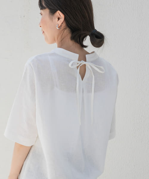 セール 30%OFF】リネンコットンバックリボンブラウス(506392997