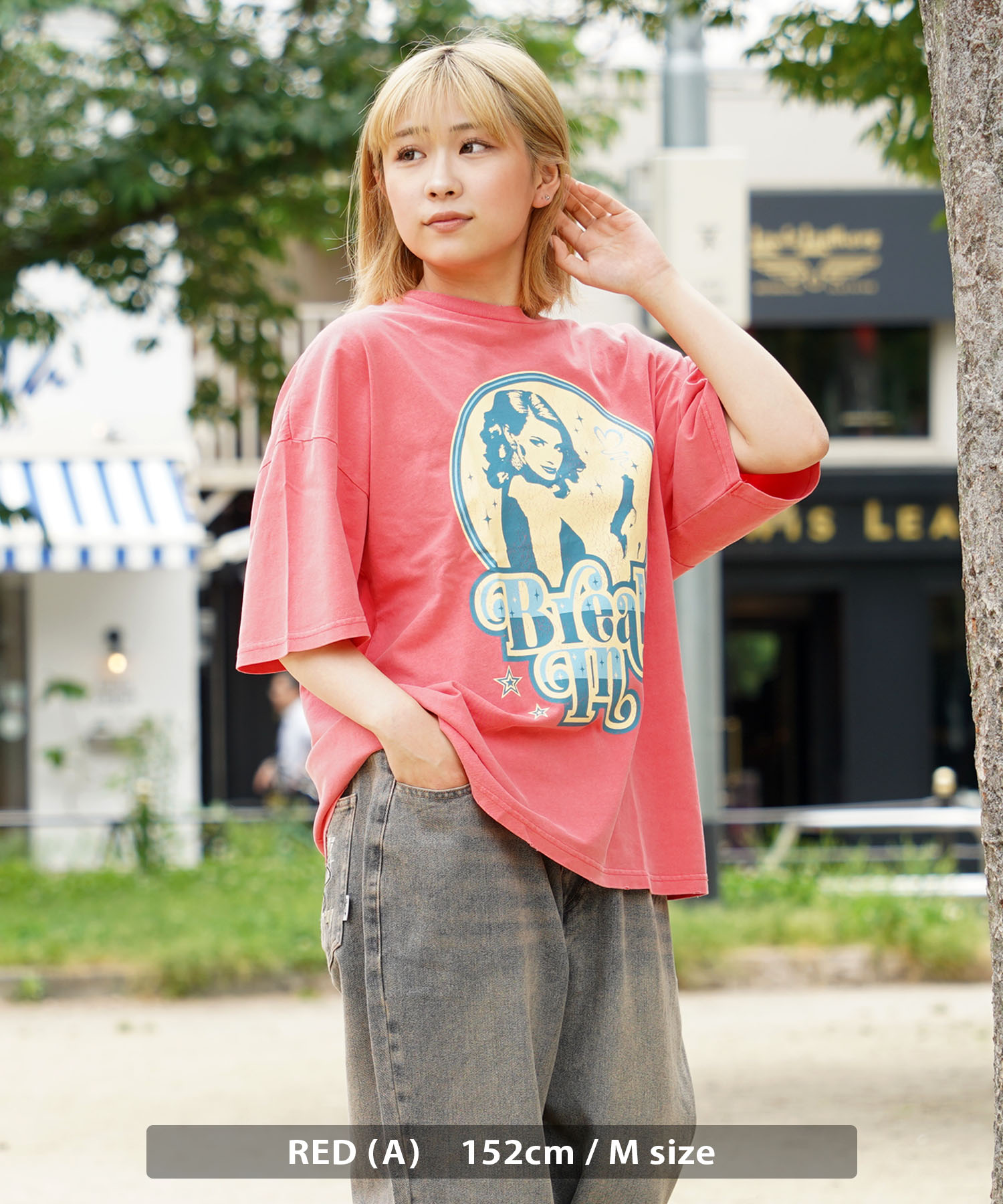 ギター女性プリント Tシャツ ブラウン系 ワンフォークロージング 1111clothing ◇STARTER ショート丈