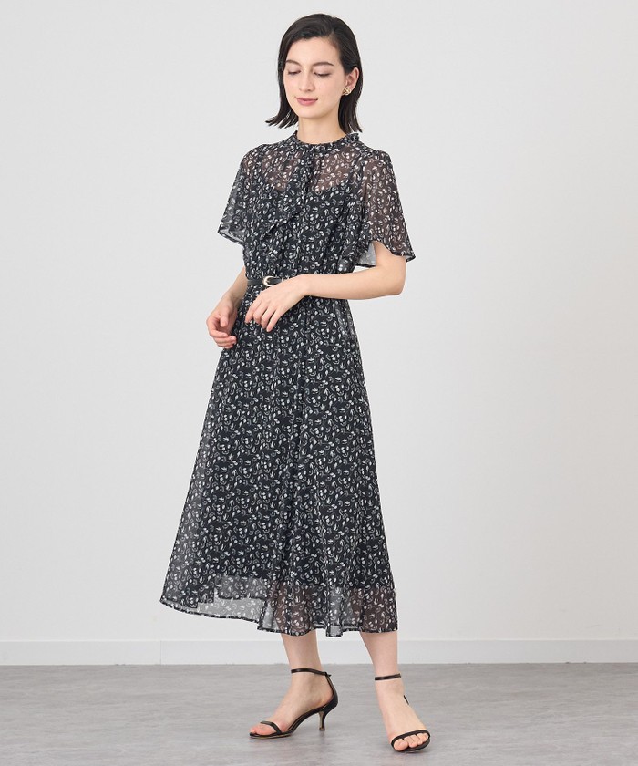 アナイ 38 ミニ ドット シフォンラッフルワンピース