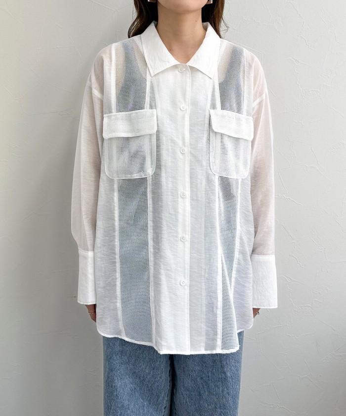 【2点おまとめ☆fredy emue】涼しく着られるメッシュ切替シャツ メッシュ切替シャツ（4-0021-5-21-004）｜fredy emue(フレディ