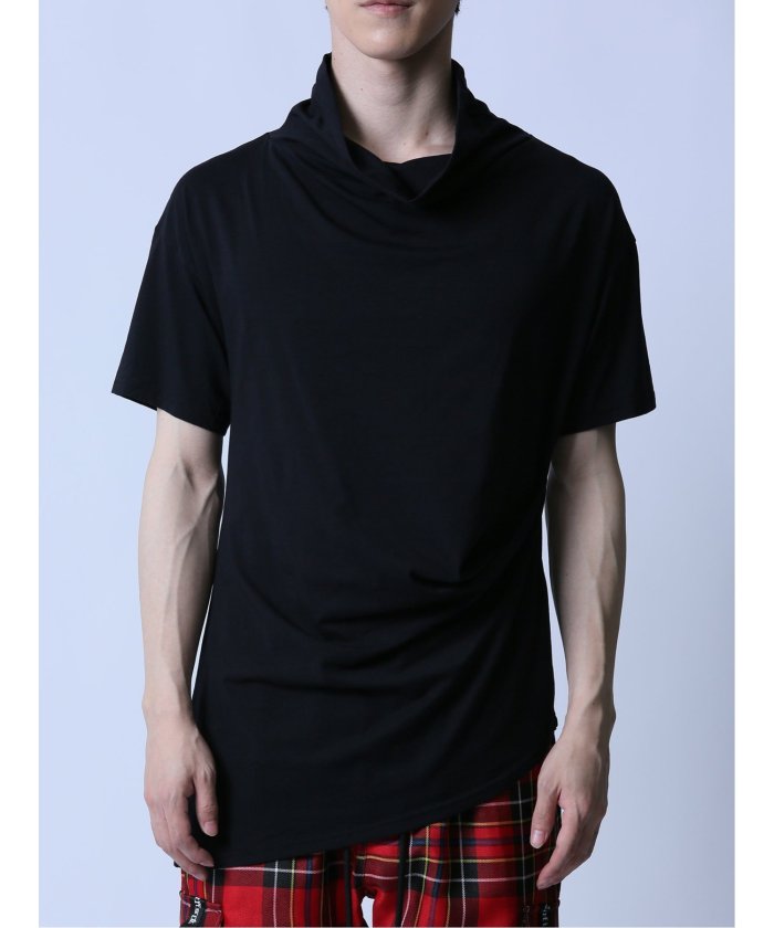 アシメドレープ タートルネック半袖Tシャツ メンズ Tシャツ