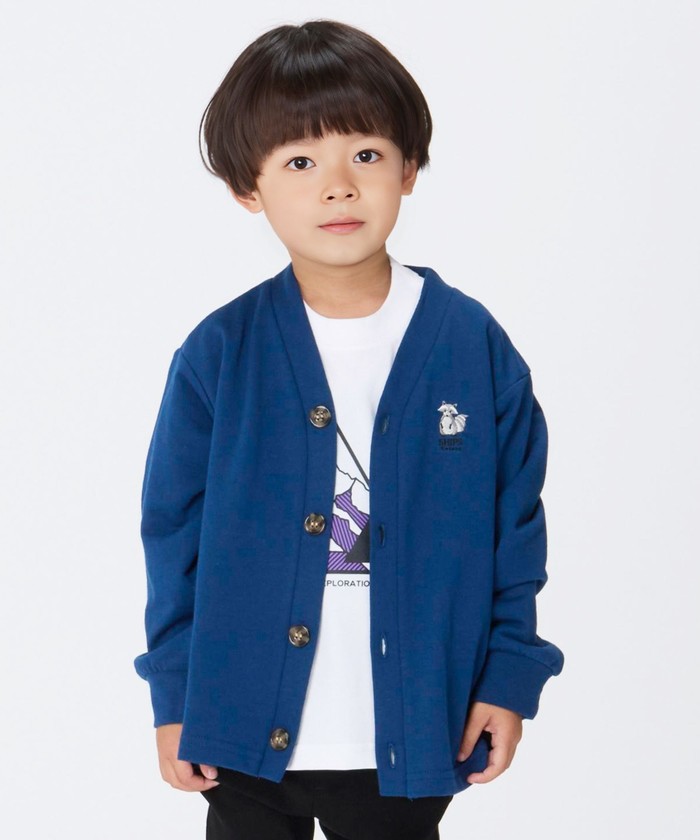 【新品未使用】KID BLUE裏シャギー素材パープルボタン付きカーディガン セール】SHIPS Colors:ミニ裏毛 ワンポイント スティッチ