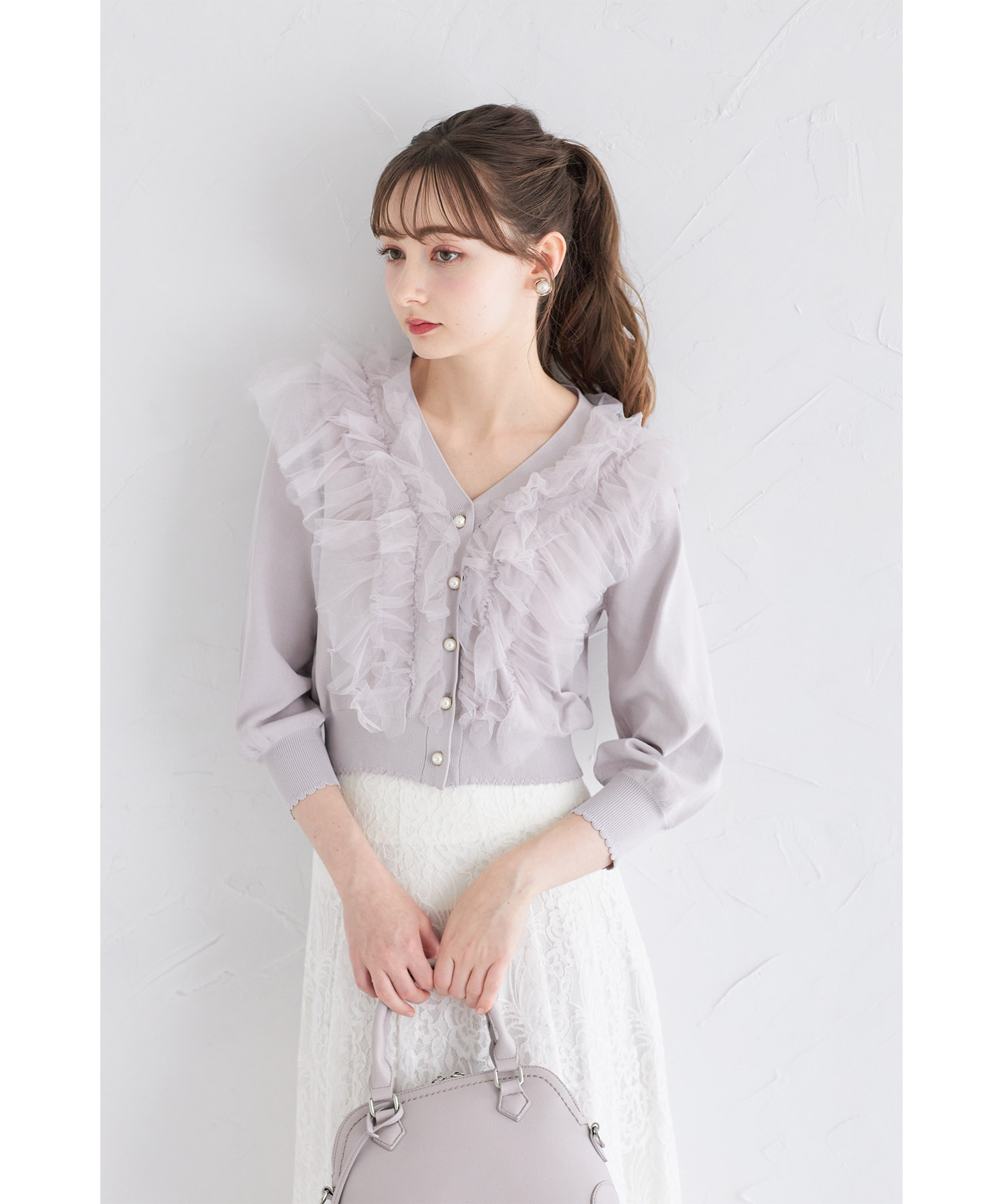 トッコクローゼット tocco closet パール釦チュールフリル付き