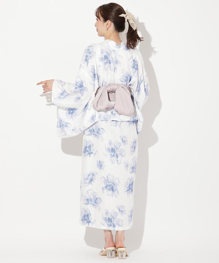 ウィルセレクション 水彩フラワープリント浴衣セット 赤系花柄