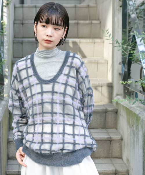 KBF｜シアーチェックフェザーニット | Rakuten Fashion(楽天
