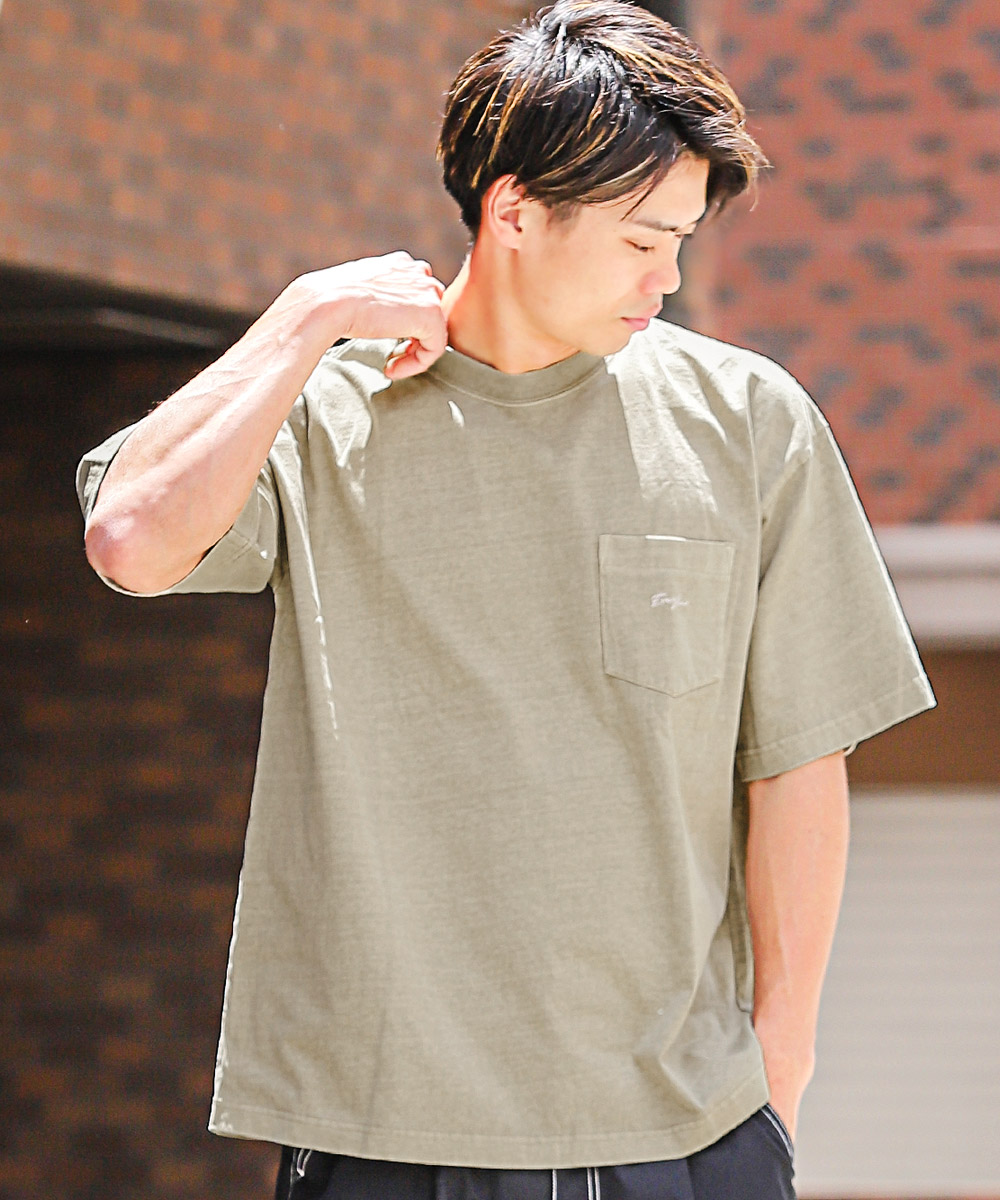 ラグスタイル LUXSTYLE ピグメント胸ポケット刺繍半袖Tシャツ