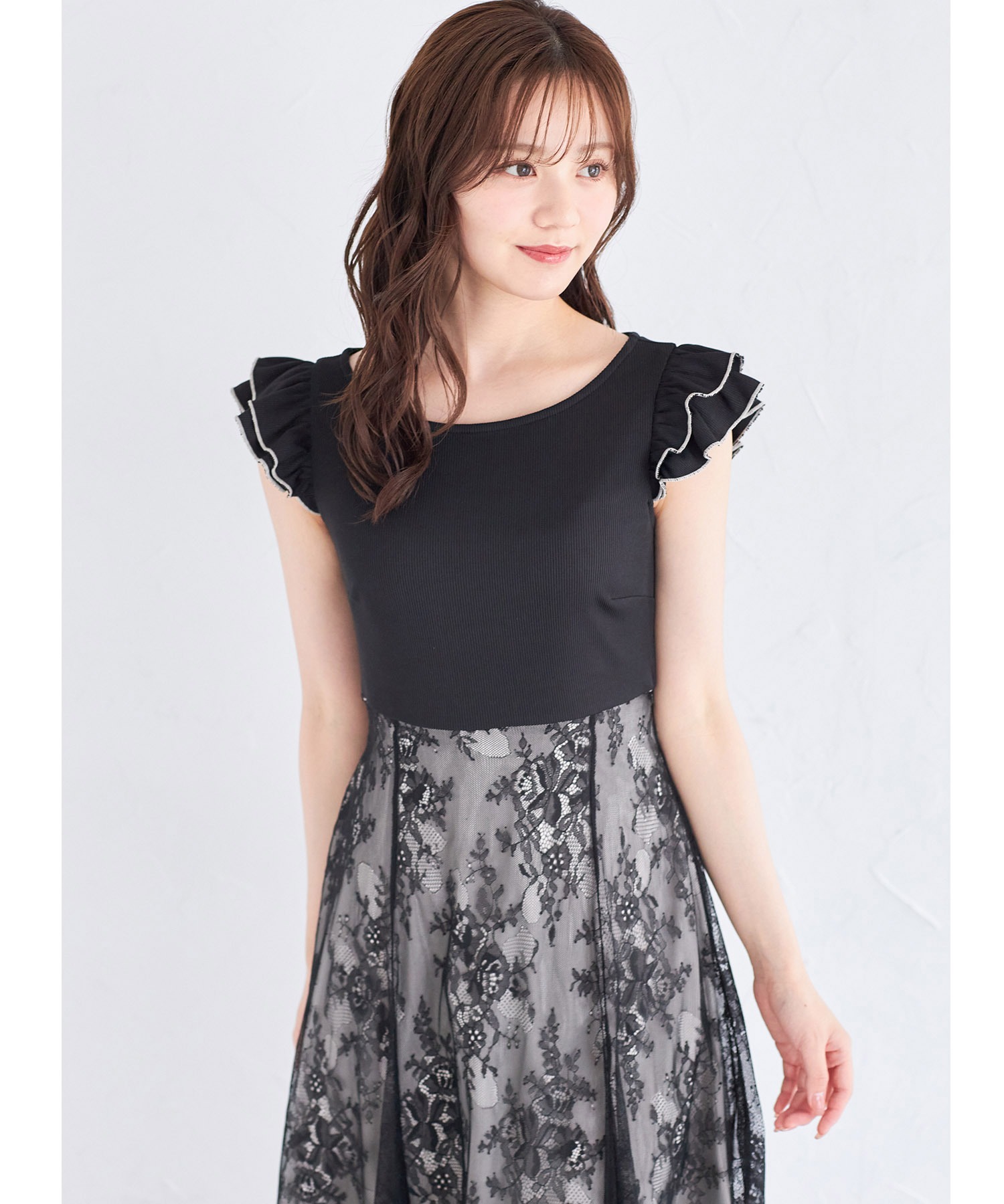 セール】トッコクローゼット tocco closet りぼん付き配色フリル セール】トッコクローゼット tocco closet りぼん付き配色フリル