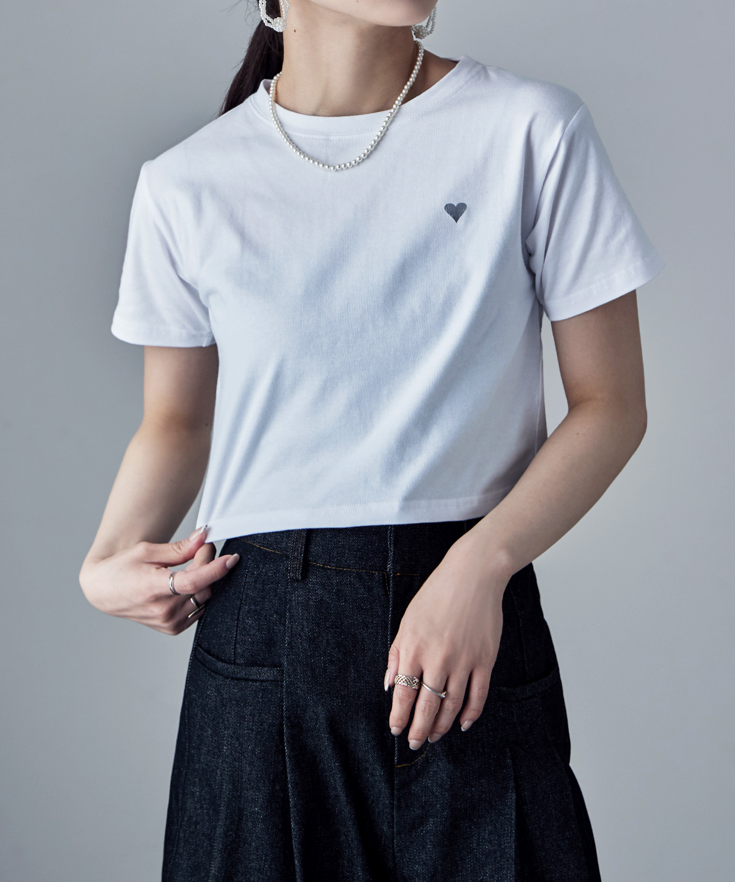 クーポン】エトル etoll. ハート箔プリントクロップドTシャツ