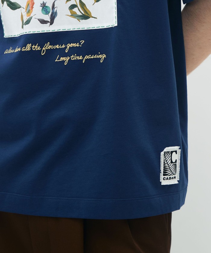 CABaN スビンコットン フラワーサークルプリントTシャツ