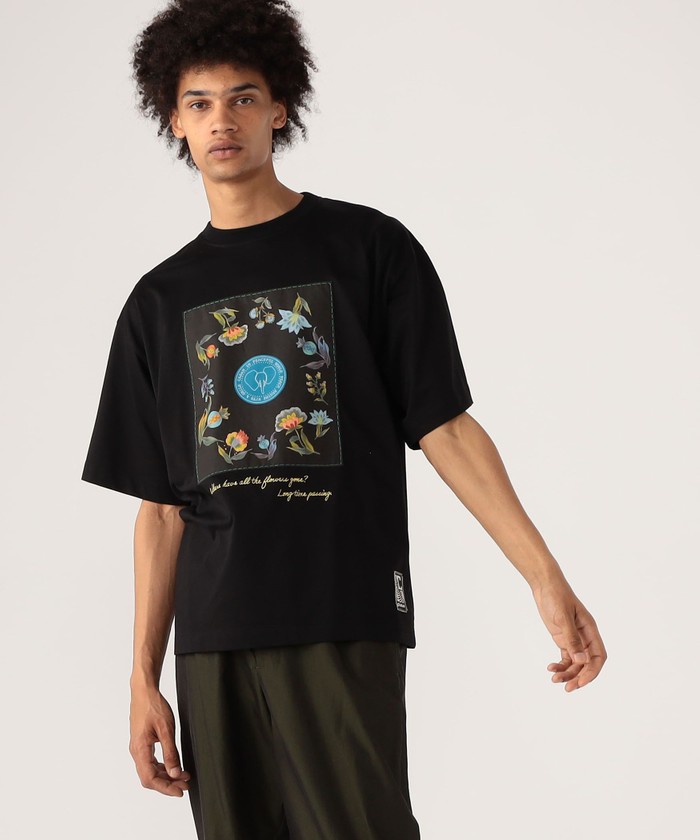 CABaN スビンコットン フラワーサークルプリントTシャツ