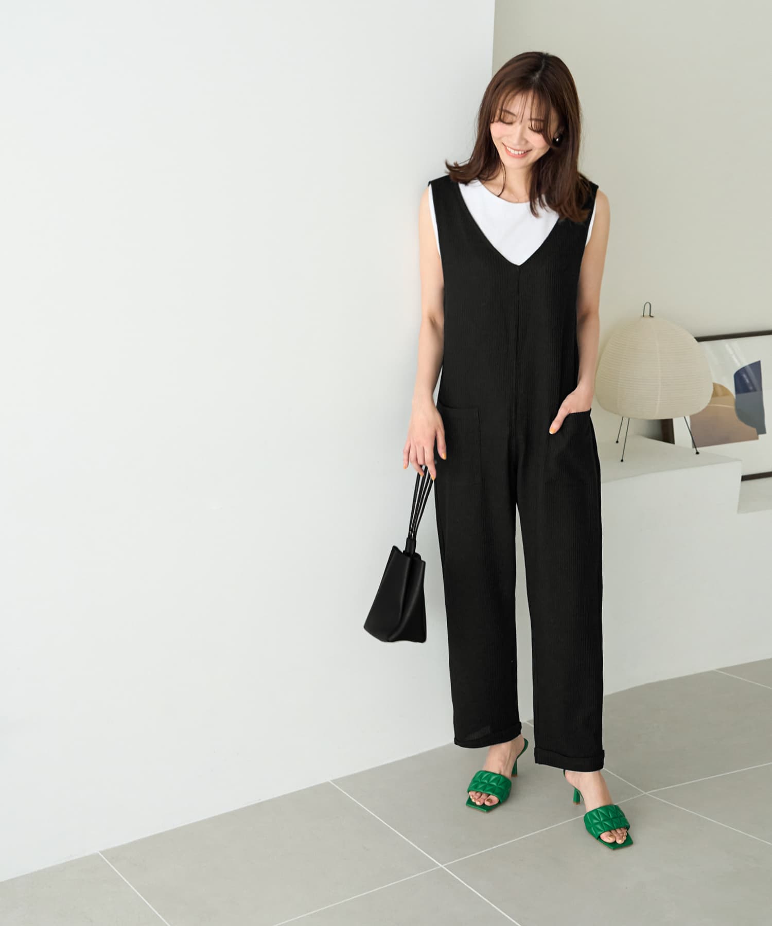 美品✨ビアズリー 定価2.4万 綿麻 ボリューム ワイド サロペット