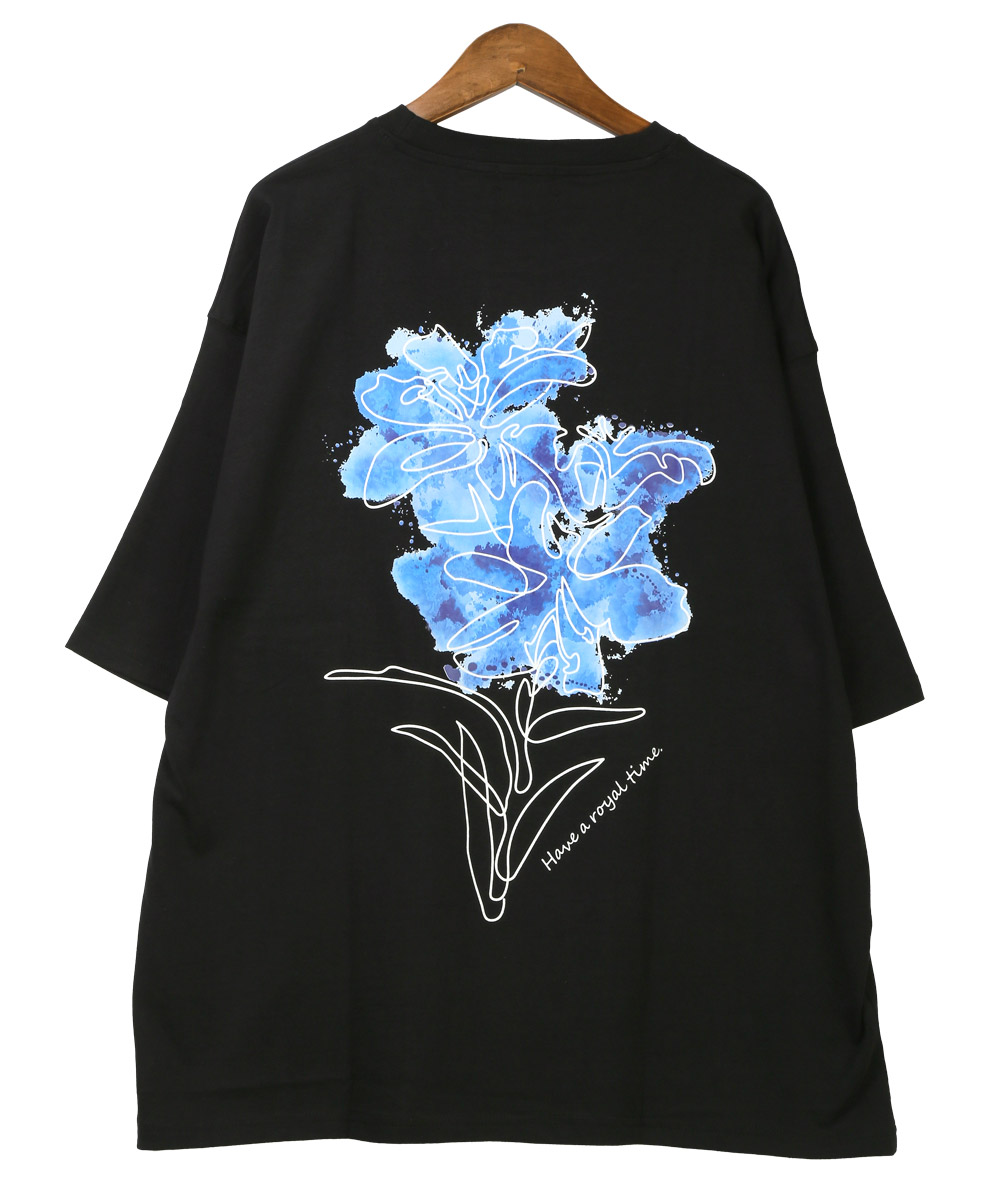 ラグスタイル LUXSTYLE バックフラワープリントロゴ刺繍半袖T