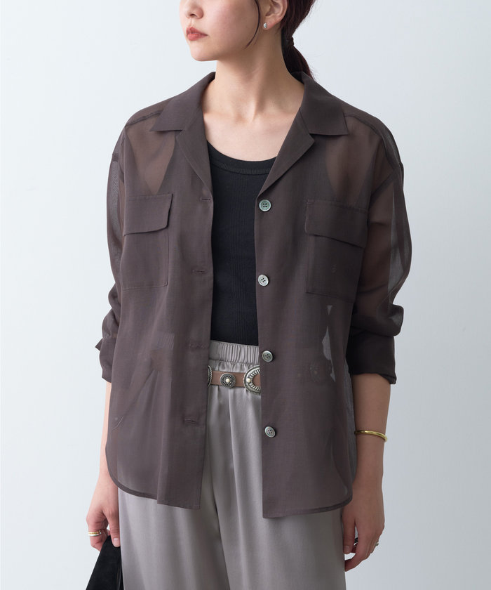 美品✨ガリャルダガランテ　オープンカラーシアーシャツ　焦茶　ゆったり　透け感　F セール 70%OFF】オープンカラーシアーシャツ(506447215) | ガ