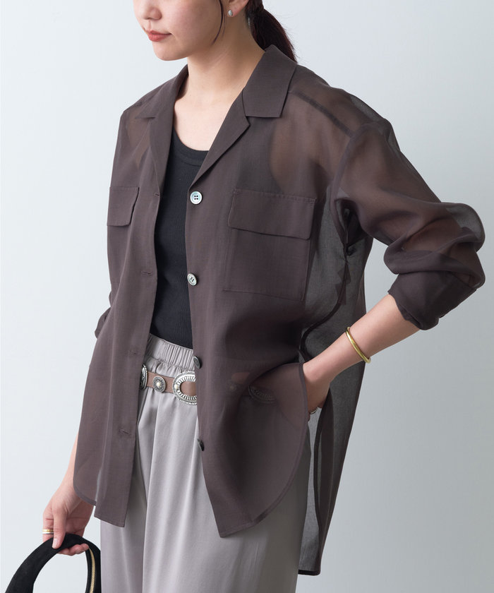 美品✨ガリャルダガランテ　オープンカラーシアーシャツ　焦茶　ゆったり　透け感　F セール 70%OFF】オープンカラーシアーシャツ(506447215) | ガ