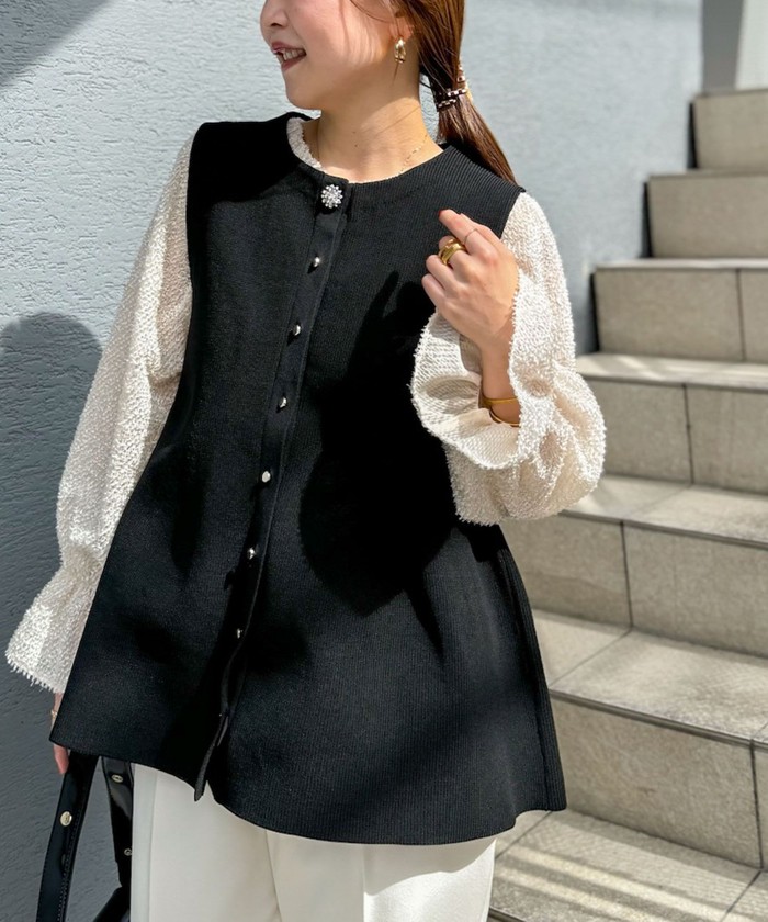 クーポン】【セール 20%OFF】《手洗い可能》ビジュー釦付き