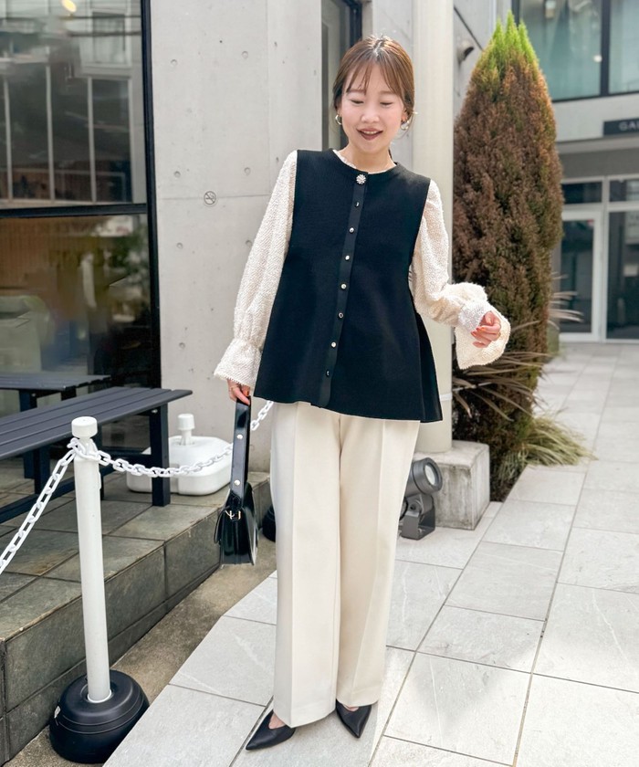 クーポン】【セール 20%OFF】《手洗い可能》ビジュー釦付き