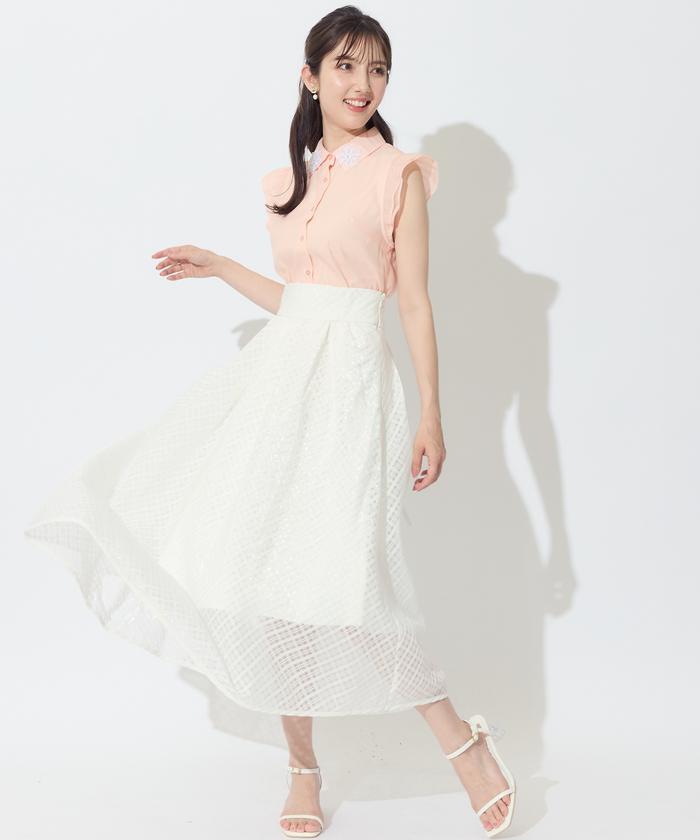 シアーフリンジフレンチスリーブブラウス le.coeur blanc｜シアーフリンジフレンチスリーブブラウス