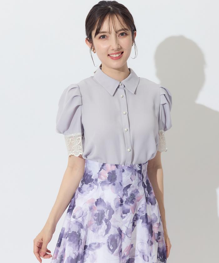 セール 30%OFF】レースカフスパールボタンシャツブラウス