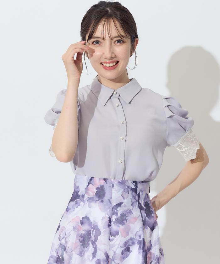 セール 30%OFF】レースカフスパールボタンシャツブラウス