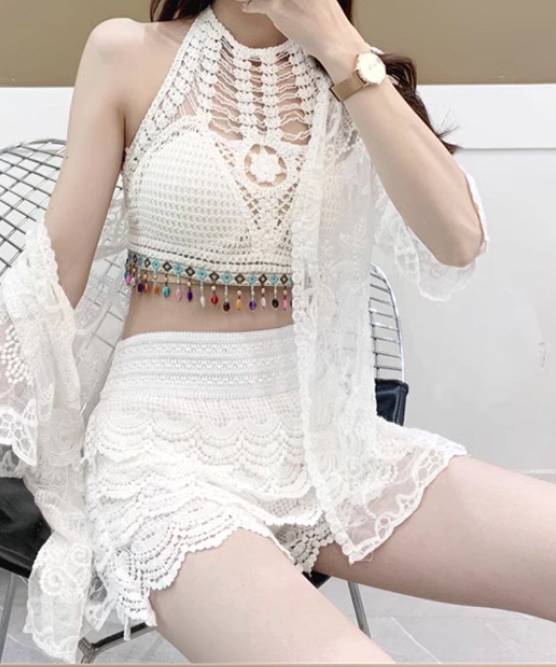 関税込★BADDIARY★シースルー パンチング レース セットアップ レースデザインシースルートップス[品番：VINK0001858]｜URBAN