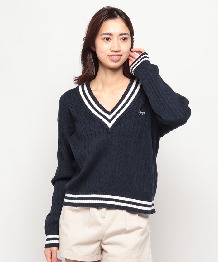 トミー ヒルフィガー TOMMY HILFIGER バーシティケーブルVネック