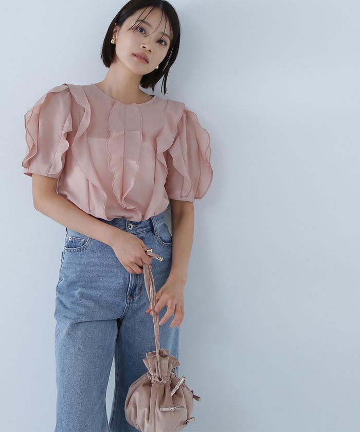 NBB シアーフリルラインブラウス セール 10%OFF】シアーフリルラインブラウス(506331076