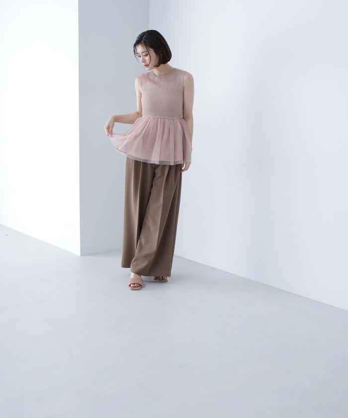 【超お買い得!】 ペプラムチュールドッキングニット(506331098) ナチュラル | 服&ファッション小物