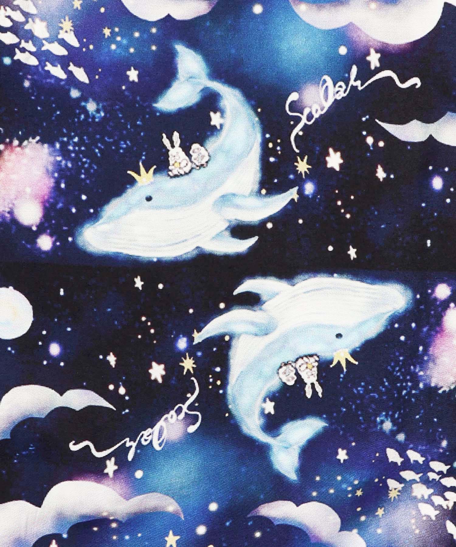 スカラー ScoLar 宇宙の海を旅する総柄ノーカラーシャツ