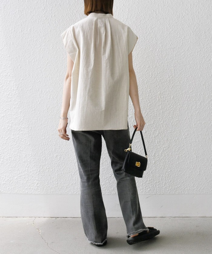 SHIPS for women / シップスウィメン SHIPS any:〈洗濯機可能〉リネン コットン バンドカラー フレンチスリーブ ポケット シャツ WEB限定】SHIPS any:〈洗濯機可能〉コットン リネン フレンチ