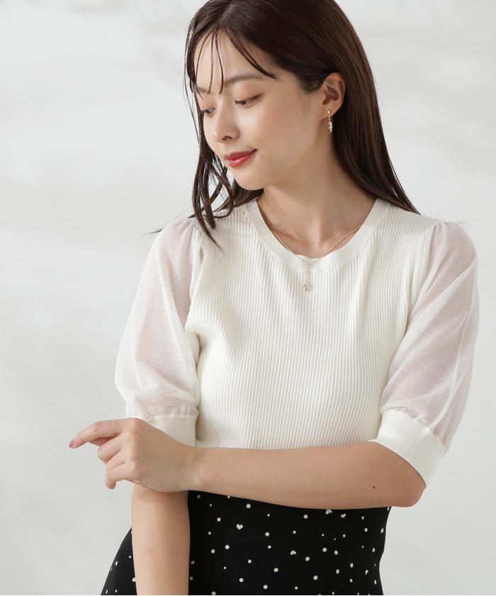 トップ セール 50%OFF】チャーム付きシアー半袖ニット(506473255 服＆ファッション小物
