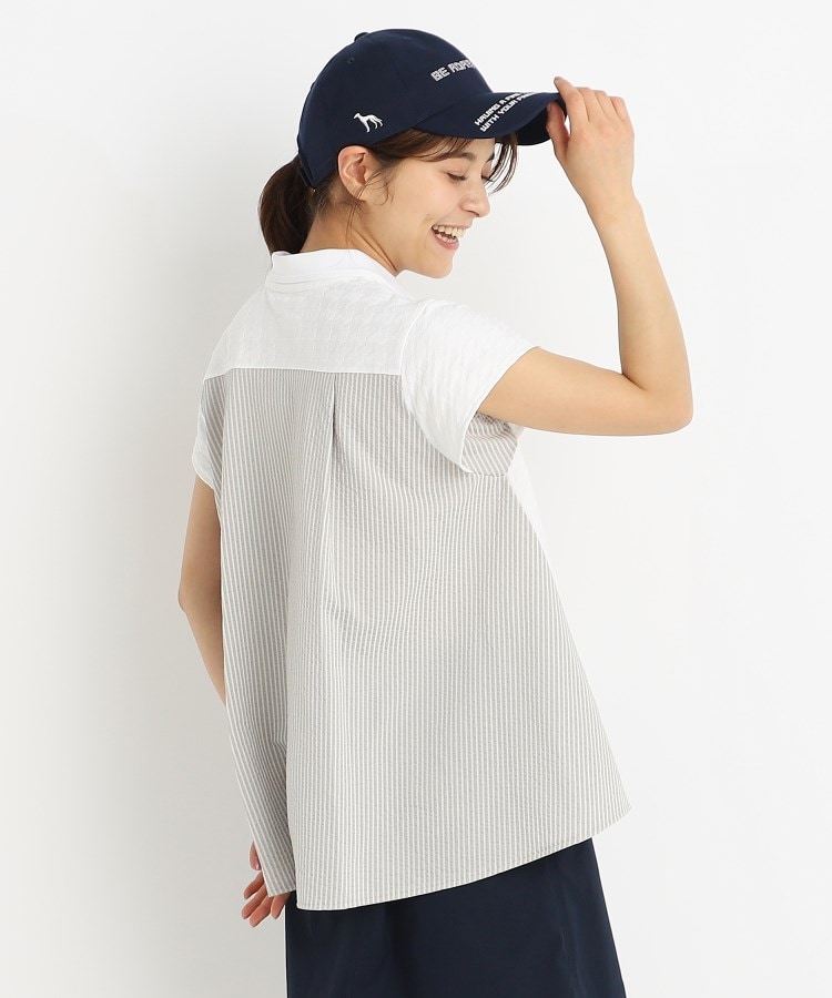 adabat / アダバット ストライプ×千鳥デザイン 異素材組み合わせ フレンチスリーブポロシャツ ストライプ×千鳥デザイン 異素材組み合わせ フレンチスリーブ
