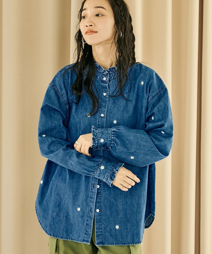 Ermanno Scervino●シルク&ウールフラワー刺繍デニムショーツ セール】フラワー刺繍2WAYデニムブラウス(506406184) | coen