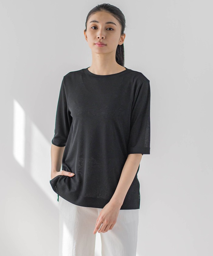 la.f...(大きいサイズ) / ラ・エフ(おおきいサイズ) 【大きいサイズ】シアーTシャツ≪洗濯機で洗える≫ セール】 【大きいサイズ】シアーTシャツ≪洗濯機で洗える