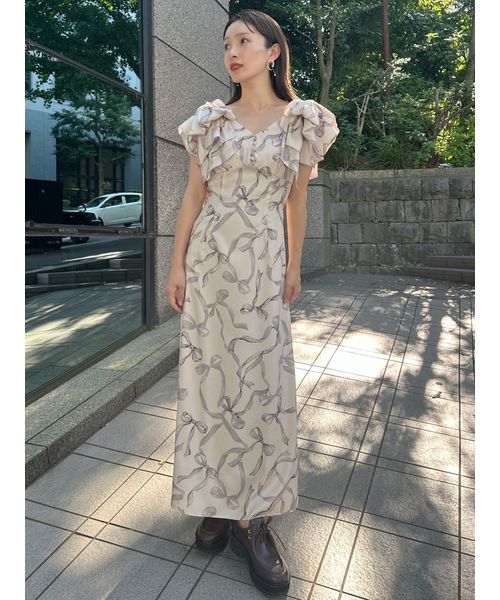 【完売品】snidel GBEGリボンスリーブデザインワンピース リボンスリーブデザインワンピース(マキシ・ロングワンピース