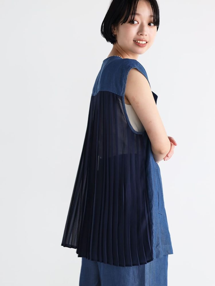 競売 セール】ヴァン Vin バックプリーツセルロースミドルジレ トップス