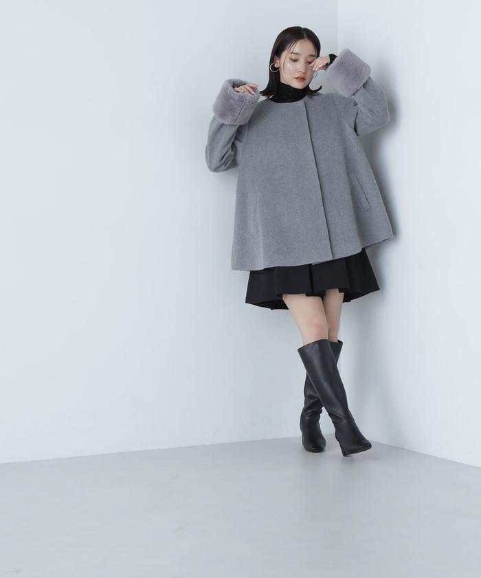 セール】フェイクファースリーブハーフコート 24AW(506514600 セール】フェイクファースリーブハーフコート 24AW(506514600